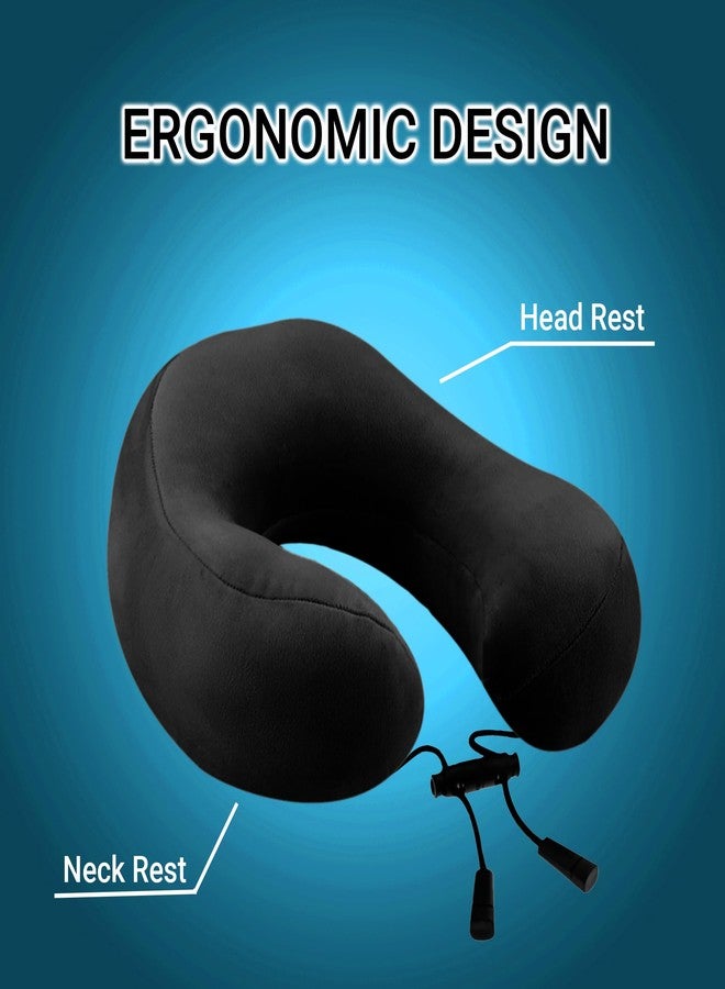 GREELI Super Soft Fiber Filled Neck Pillow for Travel Combo with Premium Eye Mask Neck Rest Pillow with 5 Years Warranty (Black with Eye MASK) - Image 2