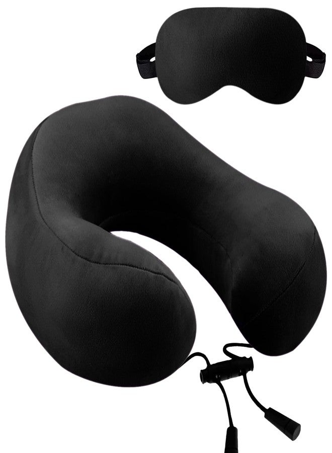 GREELI Super Soft Fiber Filled Neck Pillow for Travel Combo with Premium Eye Mask Neck Rest Pillow with 5 Years Warranty (Black with Eye MASK) - Image 1