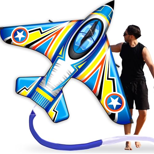 SGftre Delta Kite for Kids AdultsExtremely Easy to Fly for BeginnersKites for Beach Trip Park Family Outdoor Activities 24 M Large Blue Plane Extra Large - Image 1