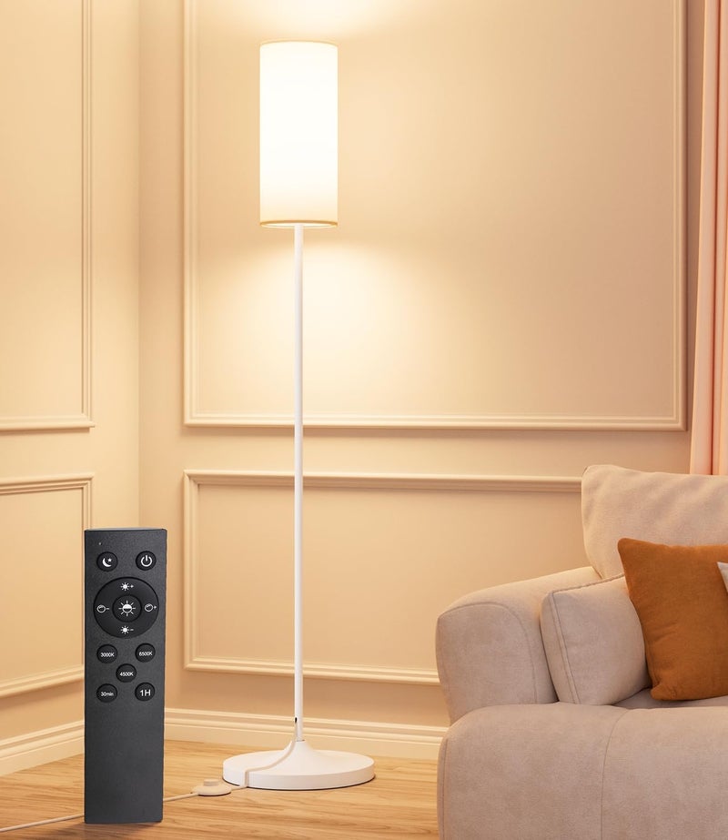 luckystyle LED Floor Lamp for Living Room, Dimmable Standing Lamps with Foot Switch,Remote Custom Color Temperature White Pole Lamp with Lampshade,12W Led Bulb Tall Lamps for Bedroom Office Kid Room - Image 1