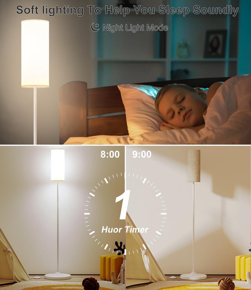 luckystyle LED Floor Lamp for Living Room, Dimmable Standing Lamps with Foot Switch,Remote Custom Color Temperature White Pole Lamp with Lampshade,12W Led Bulb Tall Lamps for Bedroom Office Kid Room - Image 4