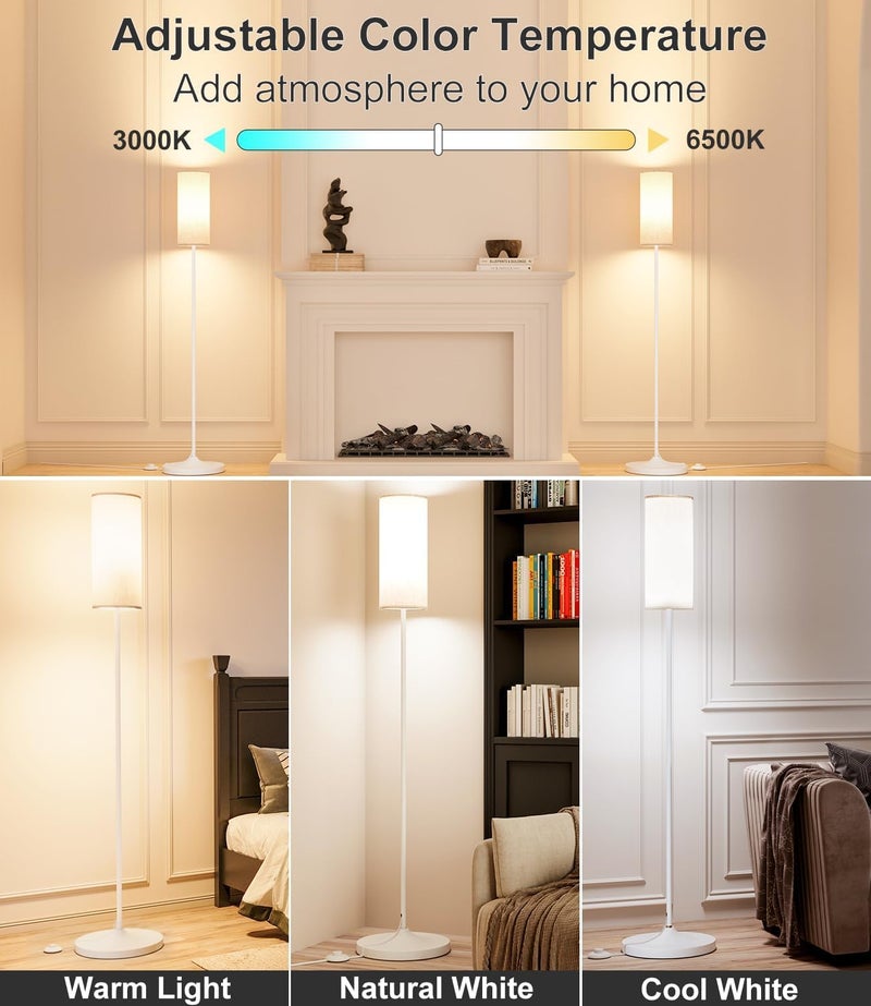 luckystyle LED Floor Lamp for Living Room, Dimmable Standing Lamps with Foot Switch,Remote Custom Color Temperature White Pole Lamp with Lampshade,12W Led Bulb Tall Lamps for Bedroom Office Kid Room - Image 3