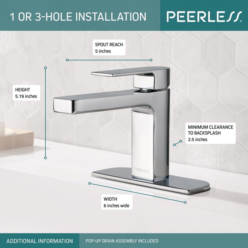 Peerless Xander Single Hole Bathroom Faucet Single Handle Bathroom Faucet Chrome Bathroom Sink Faucet Drain Assembly Chrome P1519LF - Image 3