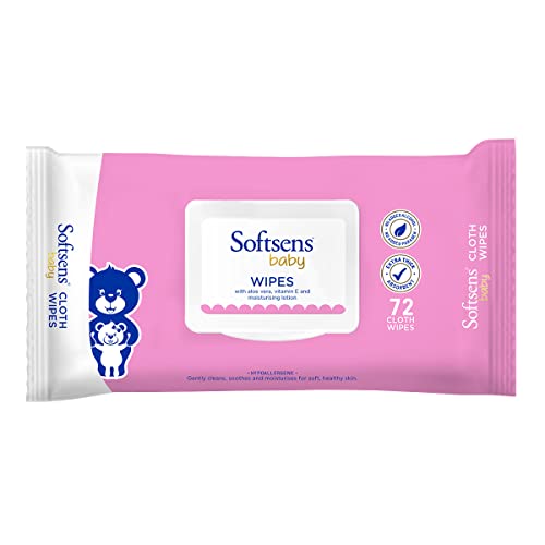 Softsens Baby Gentle Cloth Wipes for Baby Skin Enriched with Aloe Vera & Vitamin E I Dermatologically Tested & Parben Free with Lid - 72 wipes - Image 1