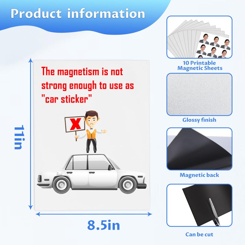 Towjug Printable Magnetic Sheets 8.5x11 Inches for Inkjet Printers, 8 Sheets Glossy Print Paper Non-Adhesive Backing, 12mil Thickness DIY Flexible Magnet Photos - Image 3