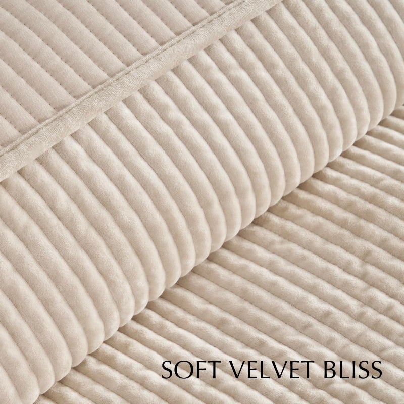 EVERGRACE Velvet Quilt Set Queen Size, Luxurious Soft Quilted Bedding Sets, Lightweight Velvet Comforter for All Season, Striped Channel Bedspread Coverlet with 2 Shams, Light Sand - Image 5