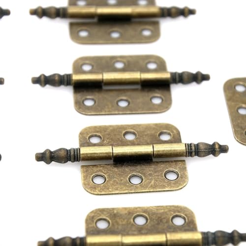 LXZ 8 قطع مفصلات نحاسية عتيقة مع محور مطول لصناديق الخشب وحالات المجوهرات والخزائن، طول اللوحة 1-1/2 بوصة (38 مم) وعرض الفتح 1-11/32 بوصة (34 مم) - Image 4