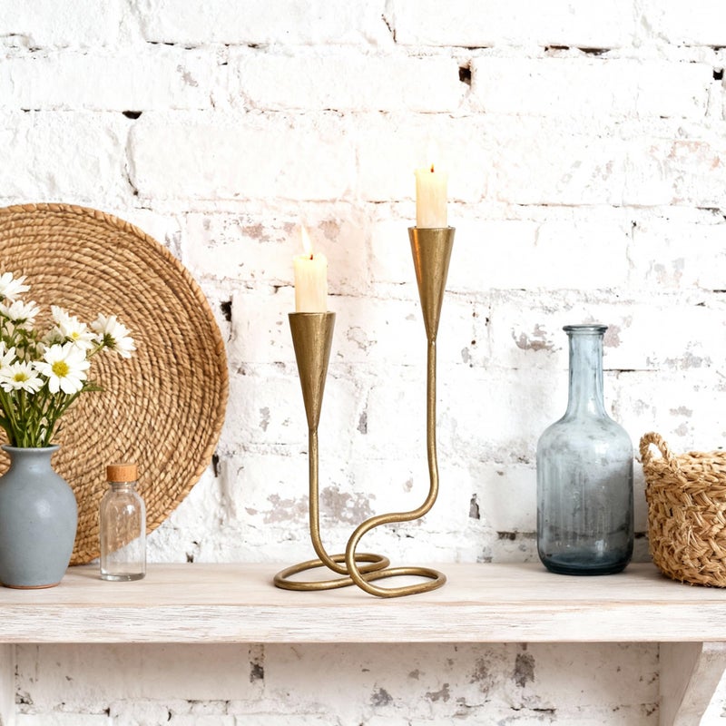 SUJUN Vintage Twisted Brass Style Candle Holder, Candlestick Holder for Table Decoration, Holiday, Wedding, Housewarming (Size C) - Image 4