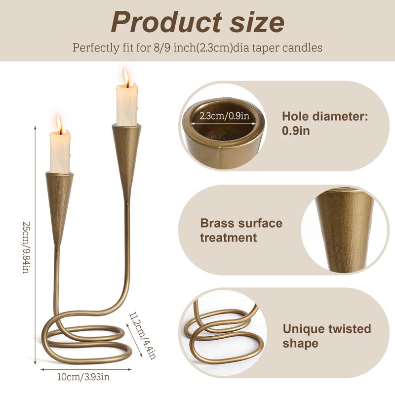SUJUN Vintage Twisted Brass Style Candle Holder, Candlestick Holder for Table Decoration, Holiday, Wedding, Housewarming (Size C) - Image 2