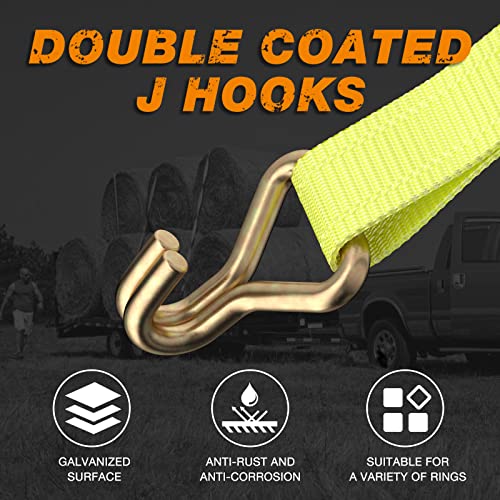 Autofonder Ratchet Tie Down Strap - 4 Pack 2" x 27' Heavy Duty Ratchet Straps with Aluminum Handle, Cargo Straps for Moving Appliances, Lawn Equipment, Motorcycle in a Truck Yellow - Image 5