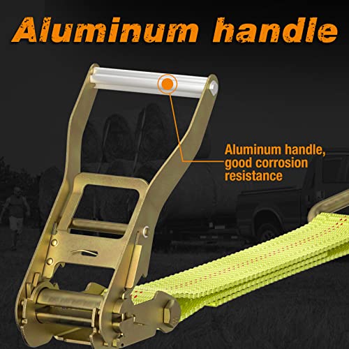 Autofonder Ratchet Tie Down Strap - 4 Pack 2" x 27' Heavy Duty Ratchet Straps with Aluminum Handle, Cargo Straps for Moving Appliances, Lawn Equipment, Motorcycle in a Truck Yellow - Image 3