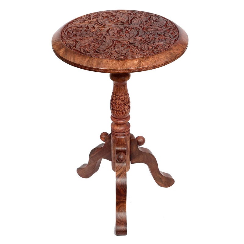 Classical Youth Sheesham Wood Brown Round Multipurpose Corner Wooden Table - Image 5