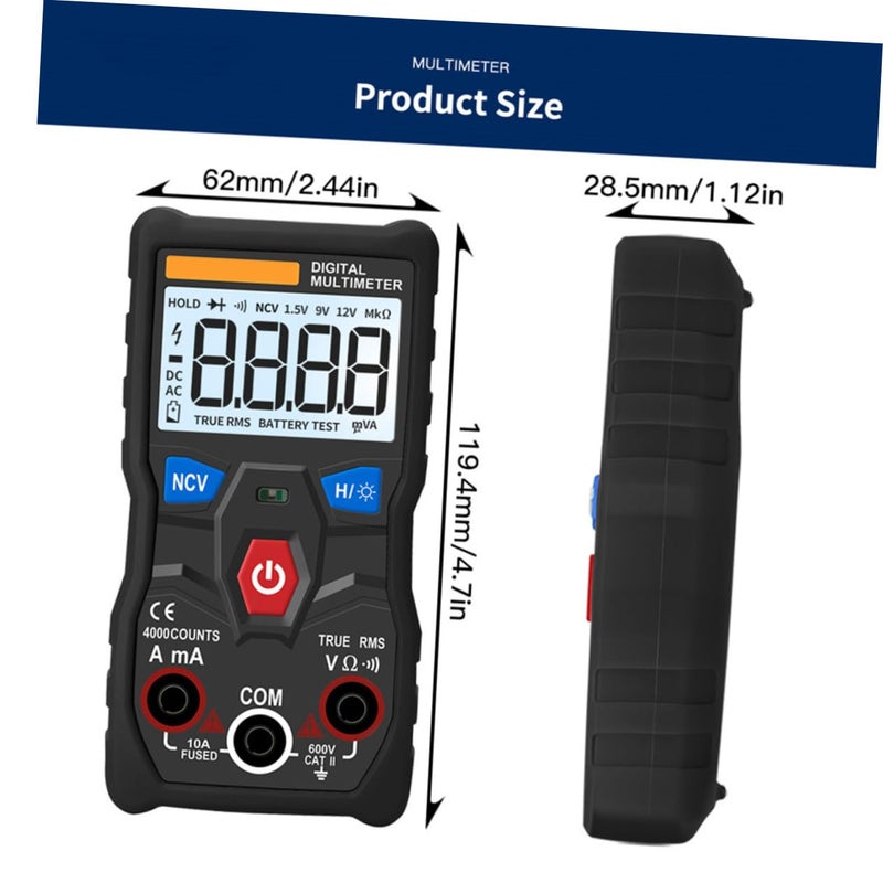 Auto Ranging Digital Multimeter With Backlight Data Hold For AC DC Voltage Resistance Capacitance Measurement Black - Image 3