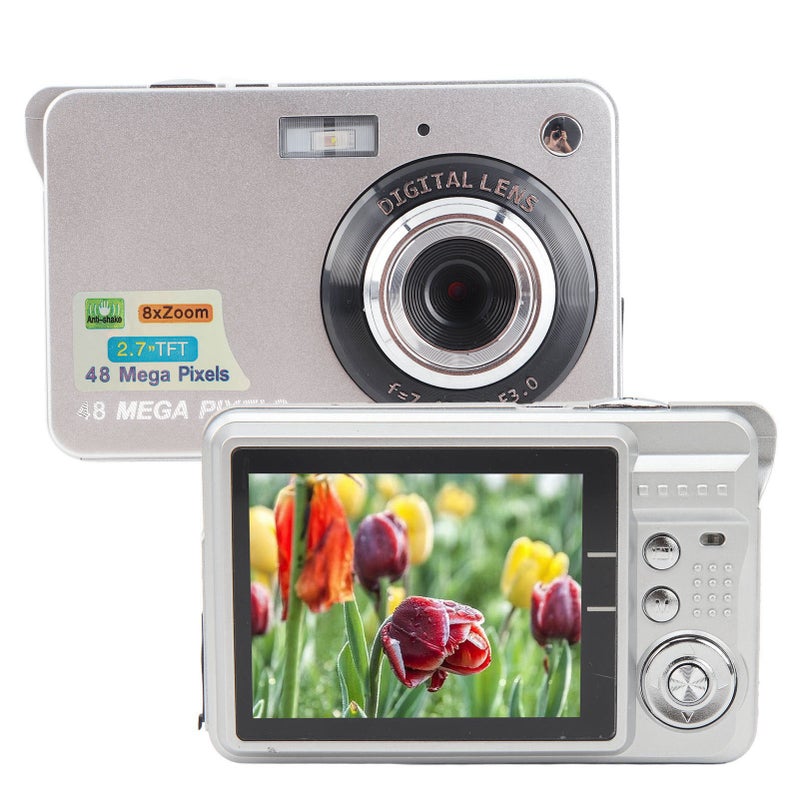 Digital Camera for Teens 48MP HD 2.7 Inch TFT Screen 8X Zoom Autofocus Anti Shake Pocket Compact Camera for Travel Photography Vlog Silver - Image 4