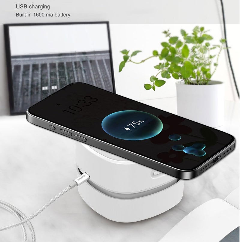 ODISTAR Desk Vacuum Cleaner with Wireless Charger, Mini Table dust Sweeper Energy Saving,Endurance up to 400 mins, Cordless&360º Rotatable for Keyboard/Home/School/Office (White Wireless Charger) - Image 2