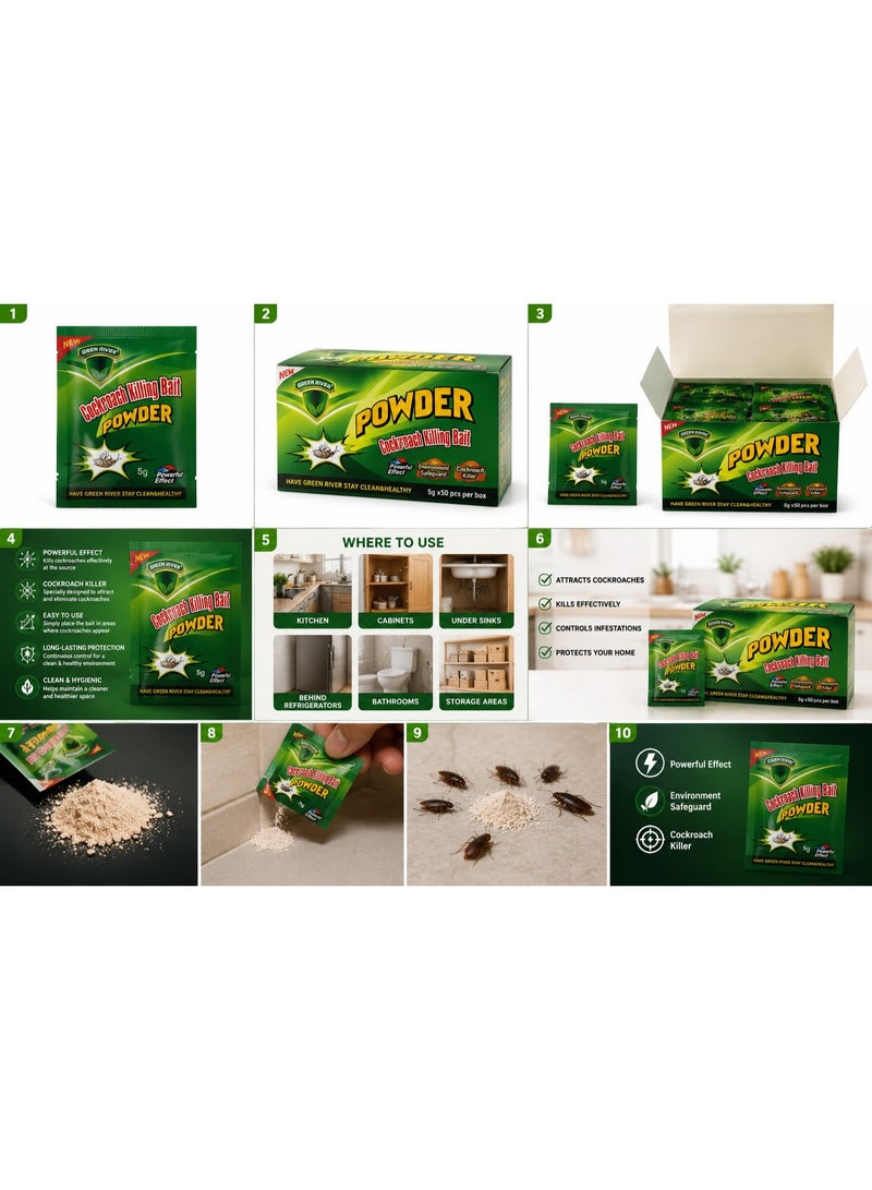 Green River Cockroach Killing Bait Powder – Pack of 10 Sachets (5g Each) | Fast-Acting Roach Killer for Home & Kitchen - Image 3