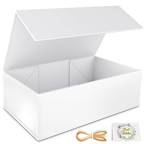 RYDDOY White Gift Box, 12x6x4'' Gift boxes for Presents with Lids Magnetic Closure Rectangle Collapsible for Bridesmaid Proposal Box, Wedding, Christmas, Halloween, Birthday Gift Packging - Image 1