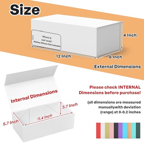 RYDDOY White Gift Box, 12x6x4'' Gift boxes for Presents with Lids Magnetic Closure Rectangle Collapsible for Bridesmaid Proposal Box, Wedding, Christmas, Halloween, Birthday Gift Packging - Image 2