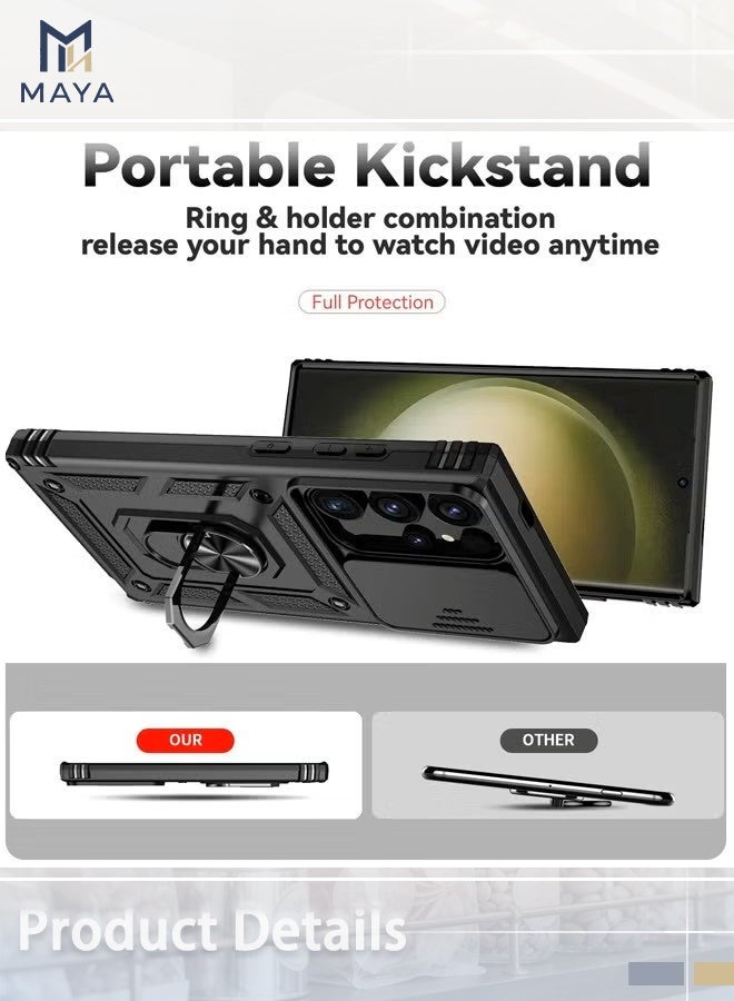 Maya Samsung Galaxy S26 Ultra Case Slide Camera Cover, Built-in 360° Rotate Ring Kickstand, Shockproof Drop Proof Protection, Heavy Duty Shockproof Protective Case for Samsung Galaxy S26 Ultra - Image 3