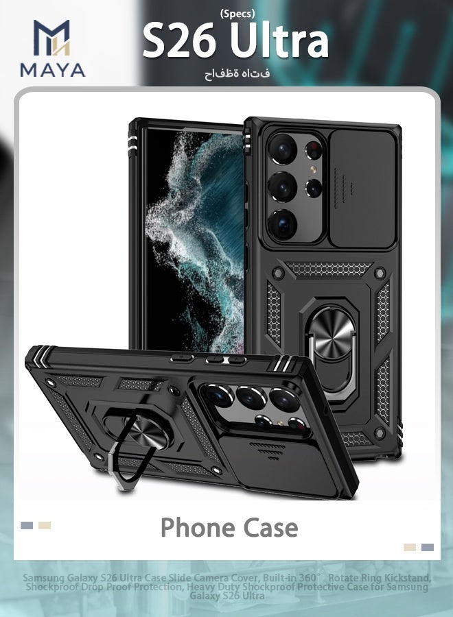 Maya Samsung Galaxy S26 Ultra Case Slide Camera Cover, Built-in 360° Rotate Ring Kickstand, Shockproof Drop Proof Protection, Heavy Duty Shockproof Protective Case for Samsung Galaxy S26 Ultra - Image 1