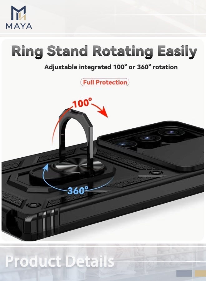 Maya Samsung Galaxy S26 Ultra Case Slide Camera Cover, Built-in 360° Rotate Ring Kickstand, Shockproof Drop Proof Protection, Heavy Duty Shockproof Protective Case for Samsung Galaxy S26 Ultra - Image 4