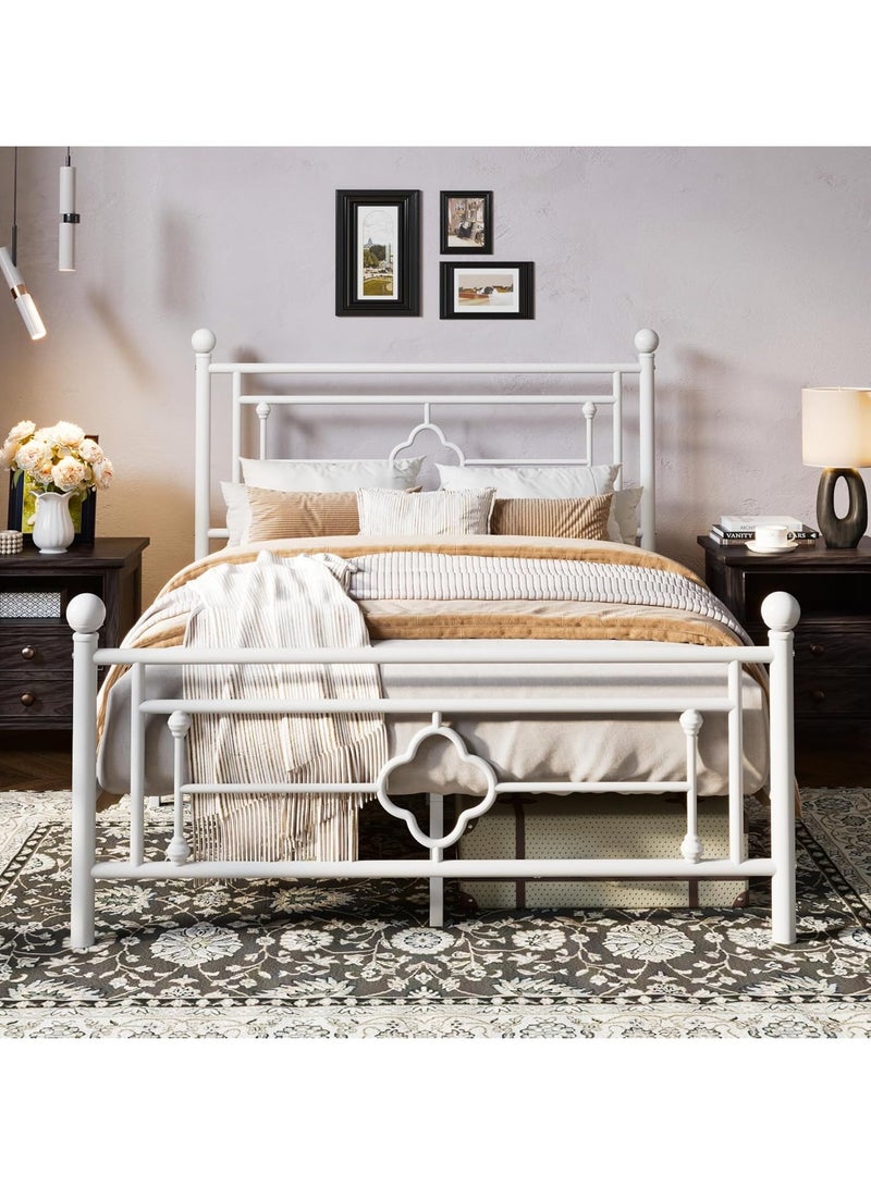 NZONE STORE Classic Decorative Design Single Metal Bed - Elegant White Frame 190cm-90cm - Image 1