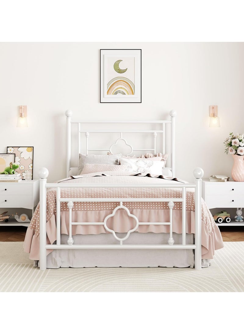 NZONE STORE Classic Decorative Design Single Metal Bed - Elegant White Frame 190cm-90cm - Image 3