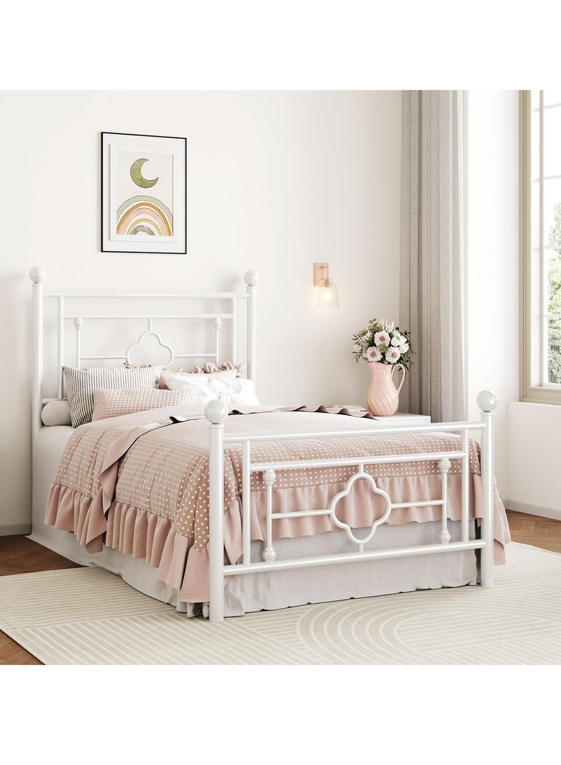 NZONE STORE Classic Decorative Design Single Metal Bed - Elegant White Frame 190cm-90cm - Image 2
