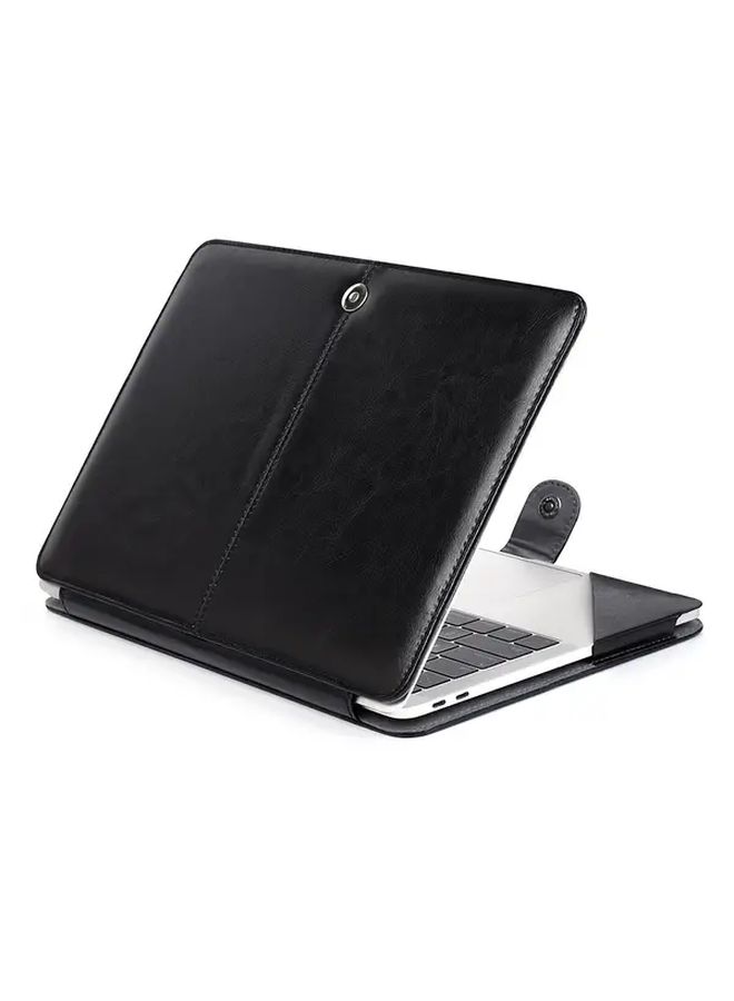 Minimalist Synthetic Leather Laptop Case Detachable Strap Button Closure Scratchproof Impact Resistant for MacBook Pro 13.3 Black - Image 1