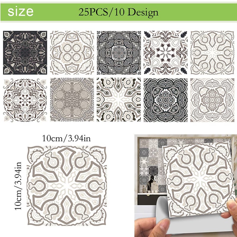 Jacklove 25 PCS Moroccan Style Tile Sticker  4x4 Inch(10x10cm) Traditional DIY Murals  Tile Waterproof Oil Proof Removable Decals for Bathroom & Kitchen Backsplash (4I-SVC0-ZV27) - Image 2