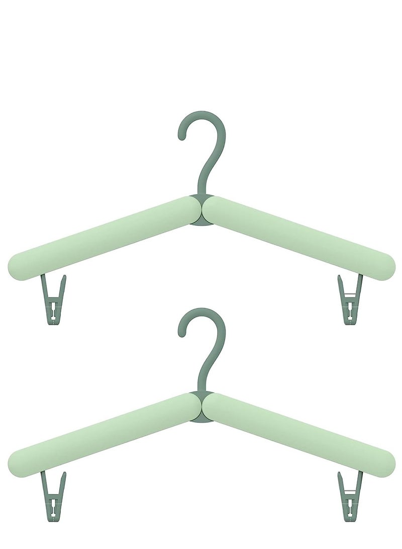 Travel Hangers, Foldable Hangers, Portable Clothes Hangers with Built-in Clips, Perfect for Coats and Socks, Essential Travel Accessories for Journey (2 Pack, Green)  - Image 1