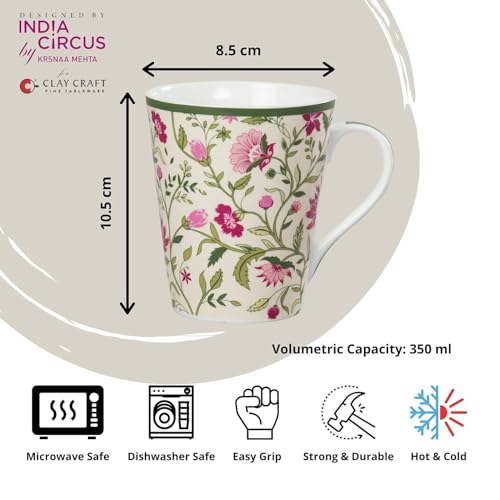 Clay Craft India Circus Floral Ceramic Mugs (Set of 2) | 300 ml Each | Multicolor Tea, Milk & Coffee Cups| Ideal for Home, Office & Gifting to Loved Ones - Image 3