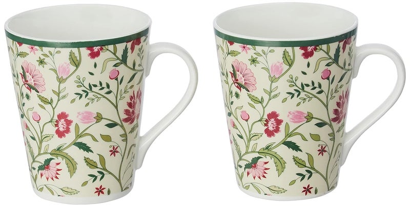 Clay Craft India Circus Floral Ceramic Mugs (Set of 2) | 300 ml Each | Multicolor Tea, Milk & Coffee Cups| Ideal for Home, Office & Gifting to Loved Ones - Image 1