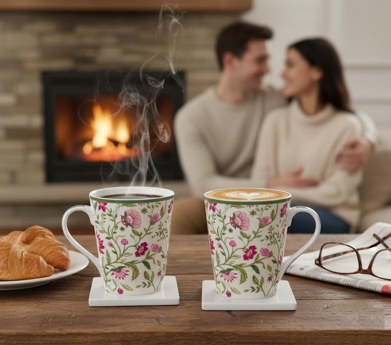 Clay Craft India Circus Floral Ceramic Mugs (Set of 2) | 300 ml Each | Multicolor Tea, Milk & Coffee Cups| Ideal for Home, Office & Gifting to Loved Ones - Image 2