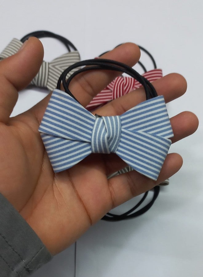 OMX 5 PC, Multi Women's Ponytail Holder with Fabric Bow Check Design Hair Elastic Rubber Bands - Image 3