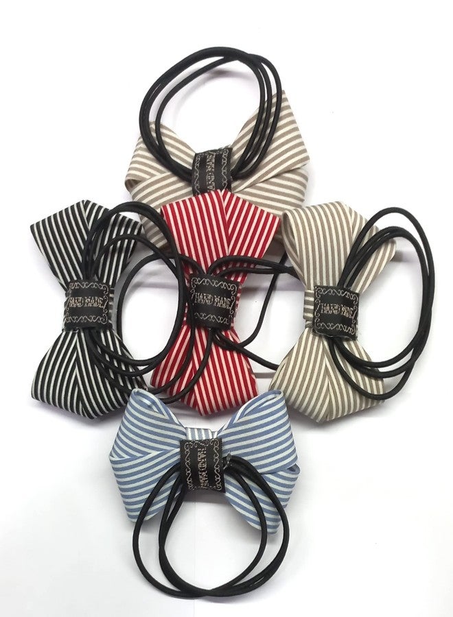 OMX 5 PC, Multi Women's Ponytail Holder with Fabric Bow Check Design Hair Elastic Rubber Bands - Image 4