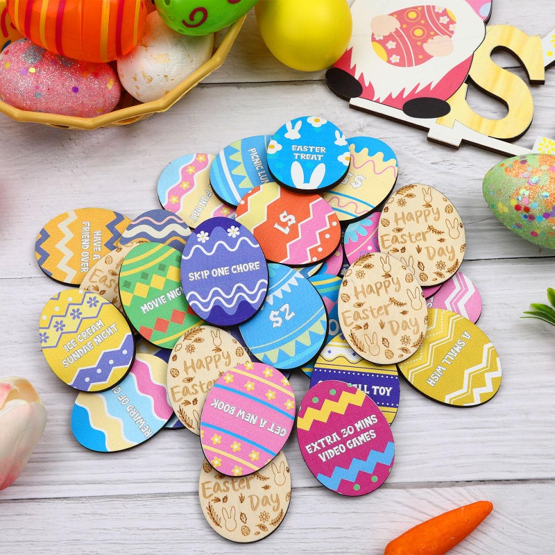 CypherX Easter Egg Fillers â€“ 30 Wooden Easter Reward Tokens, Redeemable Easter Egg Prizes, Candy-Free Family Rewards, Colorful Easter Egg Hunt Activities, Reusable Easter Basket Stuffers - Image 1