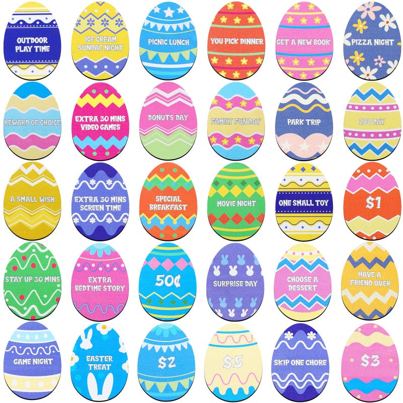 CypherX Easter Egg Fillers â€“ 30 Wooden Easter Reward Tokens, Redeemable Easter Egg Prizes, Candy-Free Family Rewards, Colorful Easter Egg Hunt Activities, Reusable Easter Basket Stuffers - Image 4