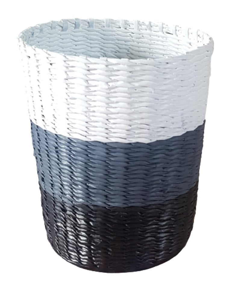 Sonas Creation Paperus Standard Size 10 liter 11 Inch Tall Black White Grey Opentop Dustbin Waste Basket Trash Can Storage Basket Ecofriendly Handmade of Paper Ropes - Image 3