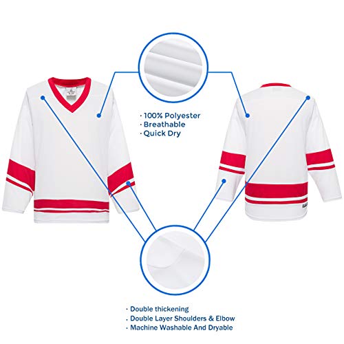 EALER H400 Series Blank Ice Hockey Practice Jersey League Jersey for Men and Boys - Senior and Junior - Adult and Youth White/Red - Image 2