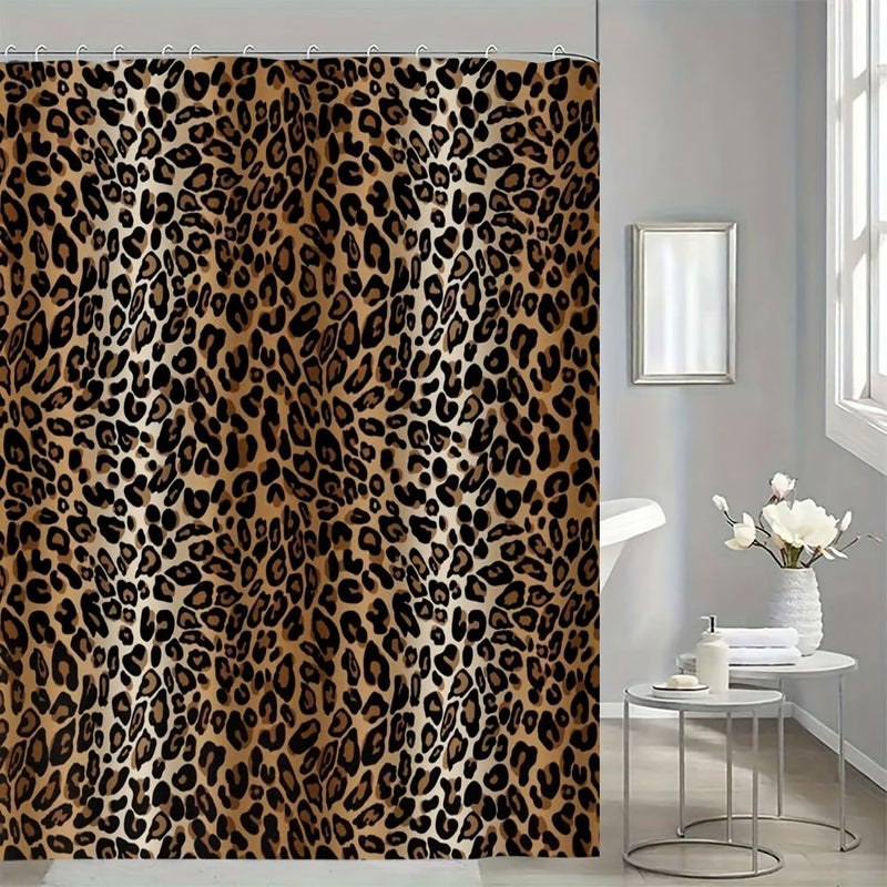 ستارة دش مسطحة ثنائية الأبعاد بطبعات النمر 80×180 سم مع خطافات، قابلة للغسيل في الغسالة - Image 4