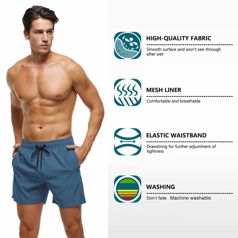 Tyhengta Men's Stretch Swim Trunks Quick Dry Beach Shorts with Zipper Pockets and Mesh Lining Copen Blue 32 - Image 3