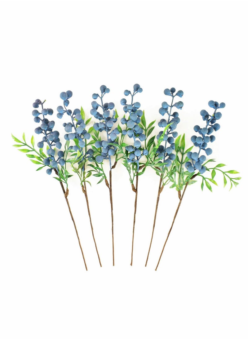 Excefore Artificial Berries, Simulation Flowers Lifelike Blueberry with Stems Fake Fruit Blueberries for Wedding DIY Bridal Bouquet Home Kitchen Party Decoration 6 Pcs  - Image 1