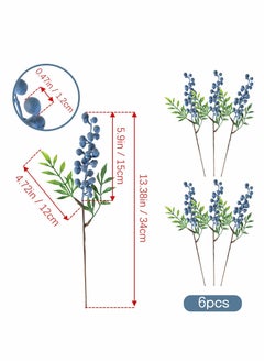 Excefore Artificial Berries, Simulation Flowers Lifelike Blueberry with Stems Fake Fruit Blueberries for Wedding DIY Bridal Bouquet Home Kitchen Party Decoration 6 Pcs  - Image 3