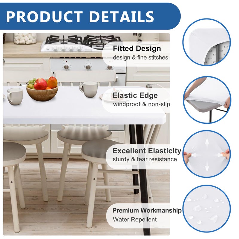 Enjoyidea Fitted Table Cloth Rectangle Table 42x72 Inch-2 Pack White Elastic Spandex Table Cover-Small Stretch Folding Table Cloths Topper Cap for Kitchen Dining Picnic Patio Outdoor Party Tables - Image 1