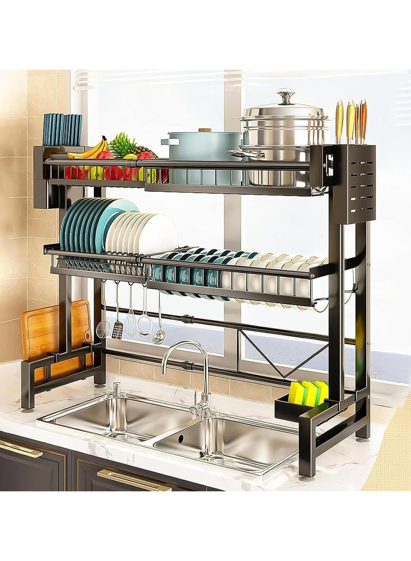 BLOOMING TIME Over-The-Sink Dish Drying Rack – Adjustable Stainless Steel 2-Tier Organizer  - Image 1