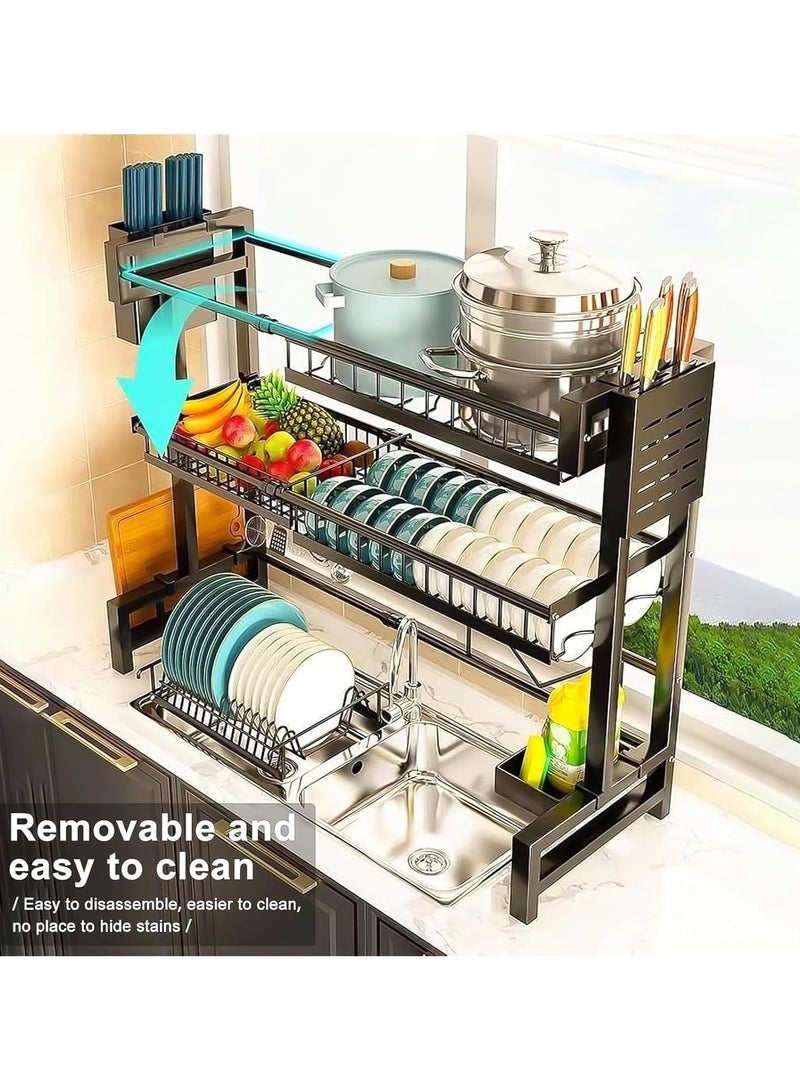 BLOOMING TIME Over-The-Sink Dish Drying Rack – Adjustable Stainless Steel 2-Tier Organizer  - Image 3