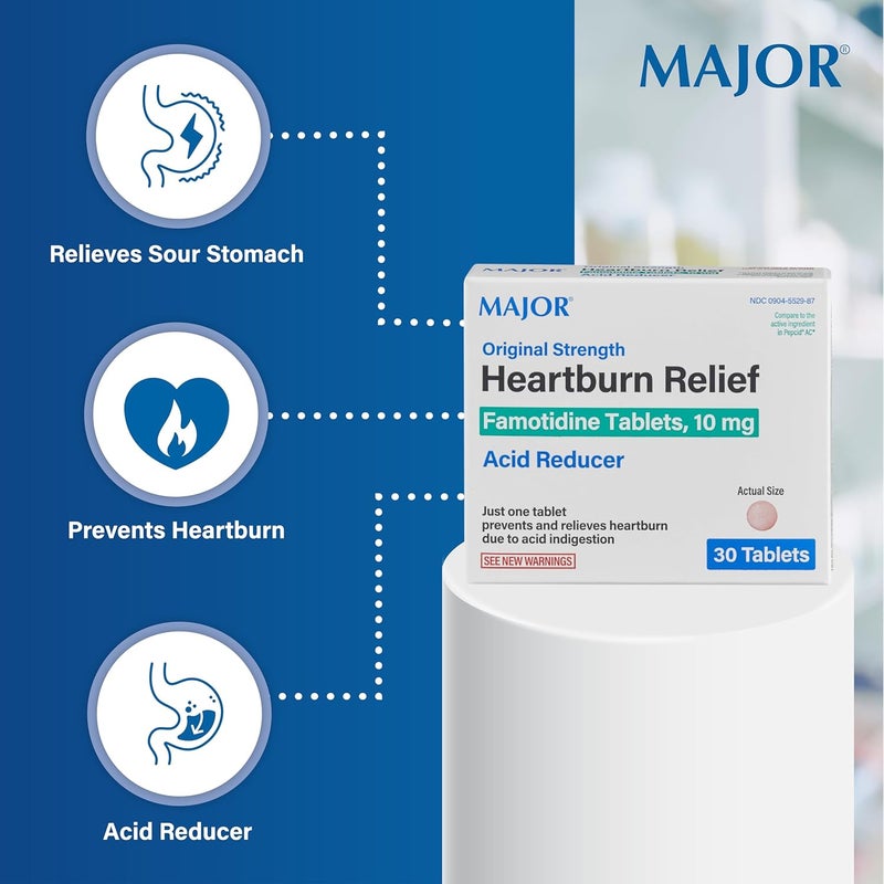 MAJOR Original Strength Heartburn Relief  Famotidine Tablets 10 mg  Acid Reducer  30 Tablets - Image 3