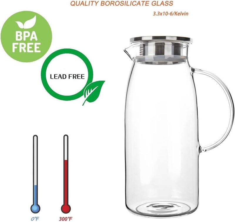 Purefold (1770mls) - 1770mls Glass Pitcher with Lid, Hot/Cold Water Jug, Juice and Iced Tea Beverage Carafe - Image 5