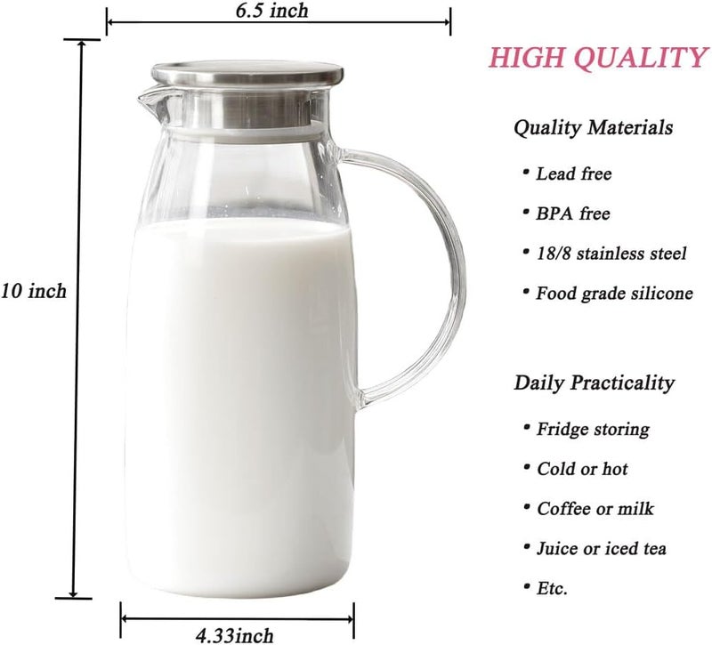 Purefold (1770mls) - 1770mls Glass Pitcher with Lid, Hot/Cold Water Jug, Juice and Iced Tea Beverage Carafe - Image 3